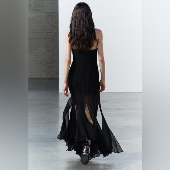 Zara Black SEMI SHEER STRAPLESS DRESS Size Medium - Picture 4 of 15